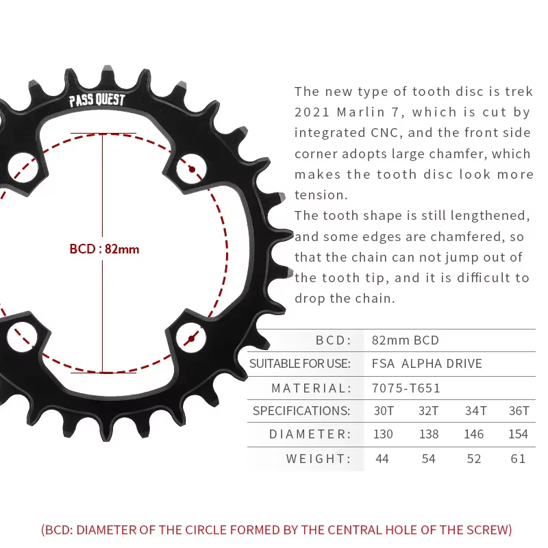 PASS QUEST 82bcd Fsa Alpha Drive Marlin 7 vtt vélo plateau large étroit 30/32/34/36T roue à chaîne d