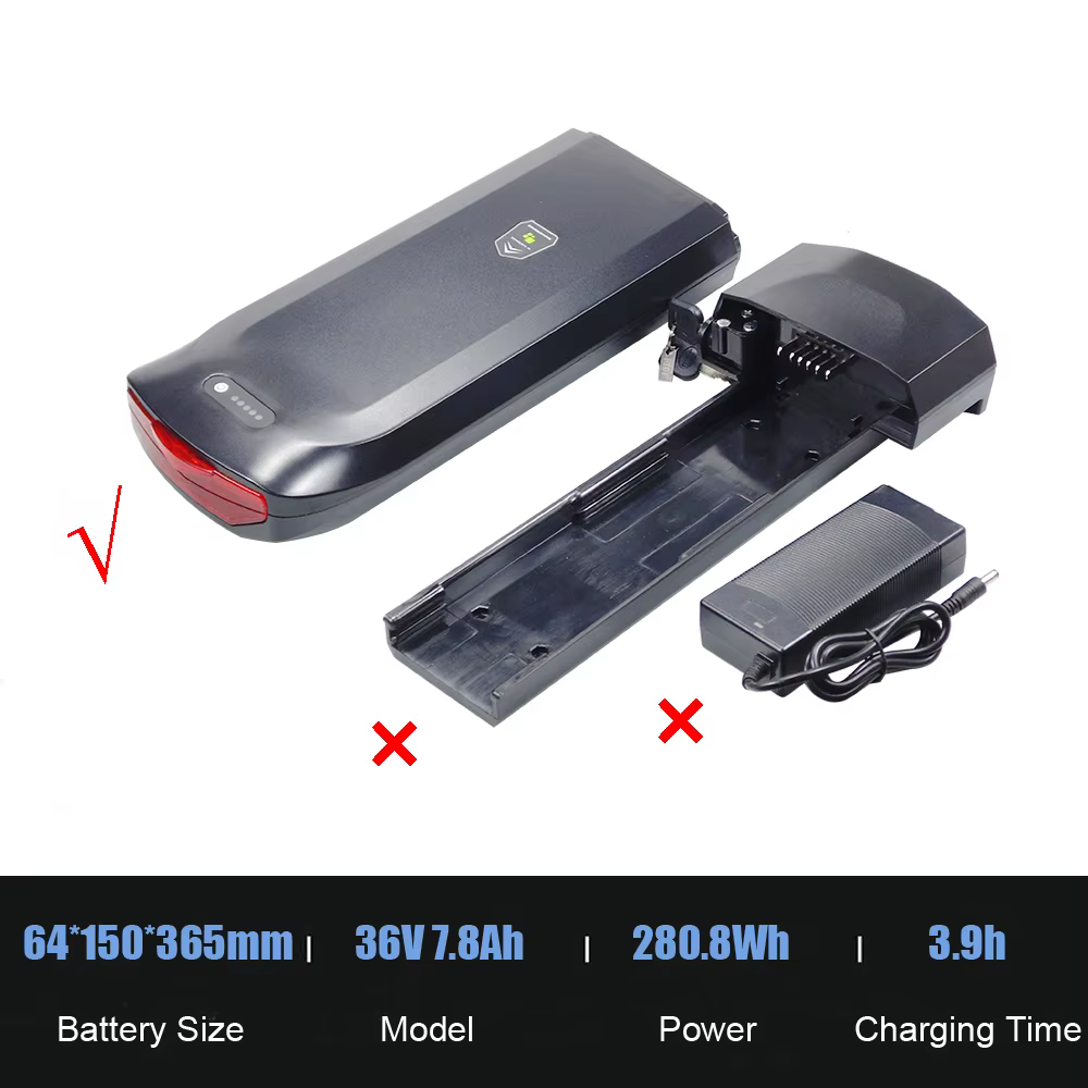 Support de batterie arrière pour vélo électrique, batterie Li-ion 36V 7.8Ah 13Ah 48V 10.4Ah pour Way