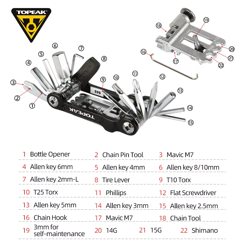 Outil multifonction pour vélo TOPEAK, outil de réparation miniature portable pour vélo, kit de clés,