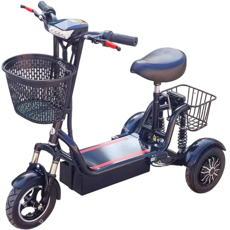 Tricycle électrique pliable à 3 roues, double moteur 1000W, avec dossier de siège/2 paniers, scooter