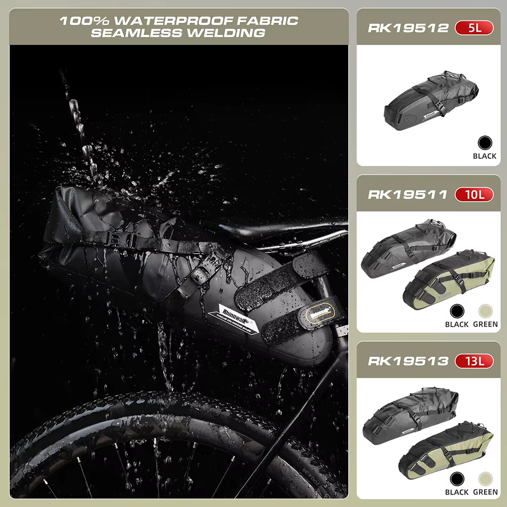 Rhinowalk sac de selle de vélo étanche 5L-13L grande capacité pliable sac arrière arrière réfléchiss