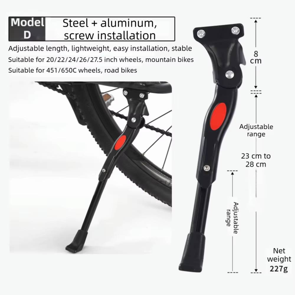 Béquille de vélo réglable solide fiable côté de vélo béquille arrière robuste universelle béquille d