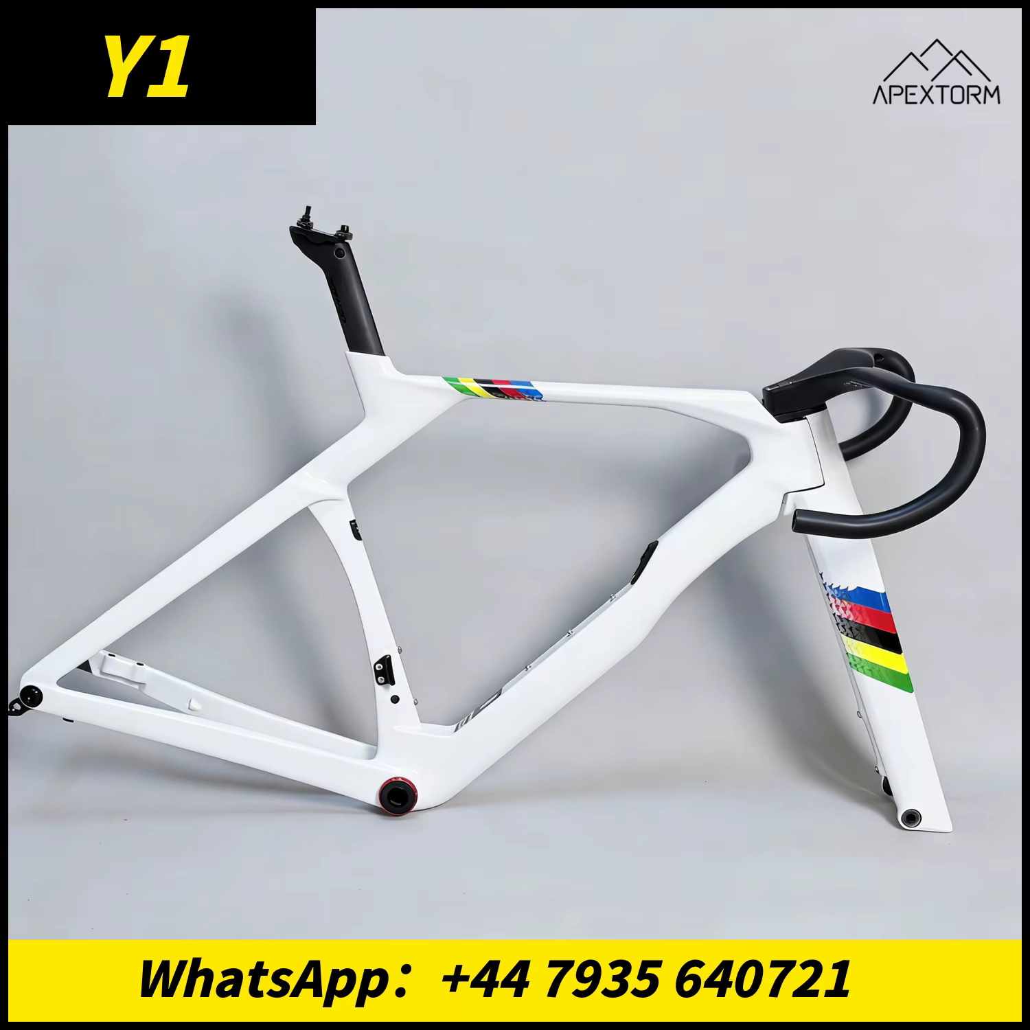 Cadre de vélo de route en carbone blanc brillant arc-en-ciel 2026 Y1rs, compatible freins à disque, 