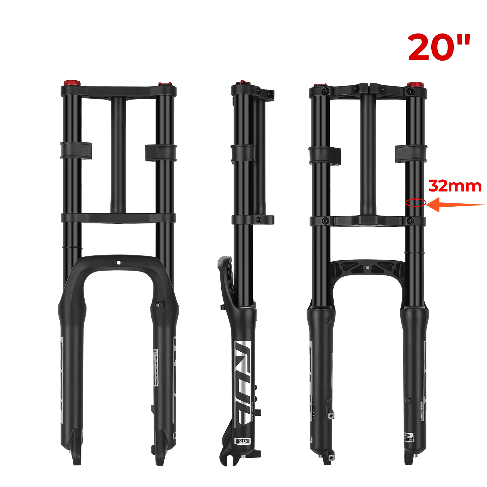 Fourche à air double suspension BOLANY 20x4.0 pouces pour vélo électrique à pneus larges, débattemen