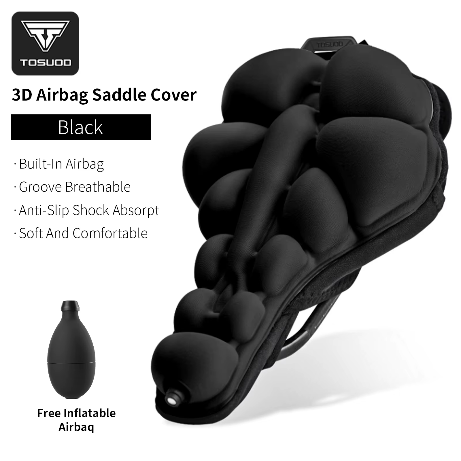 Housse de selle de vélo TOSUOD, housse de selle gonflable 3D, coussin d'absorption des chocs réglabl