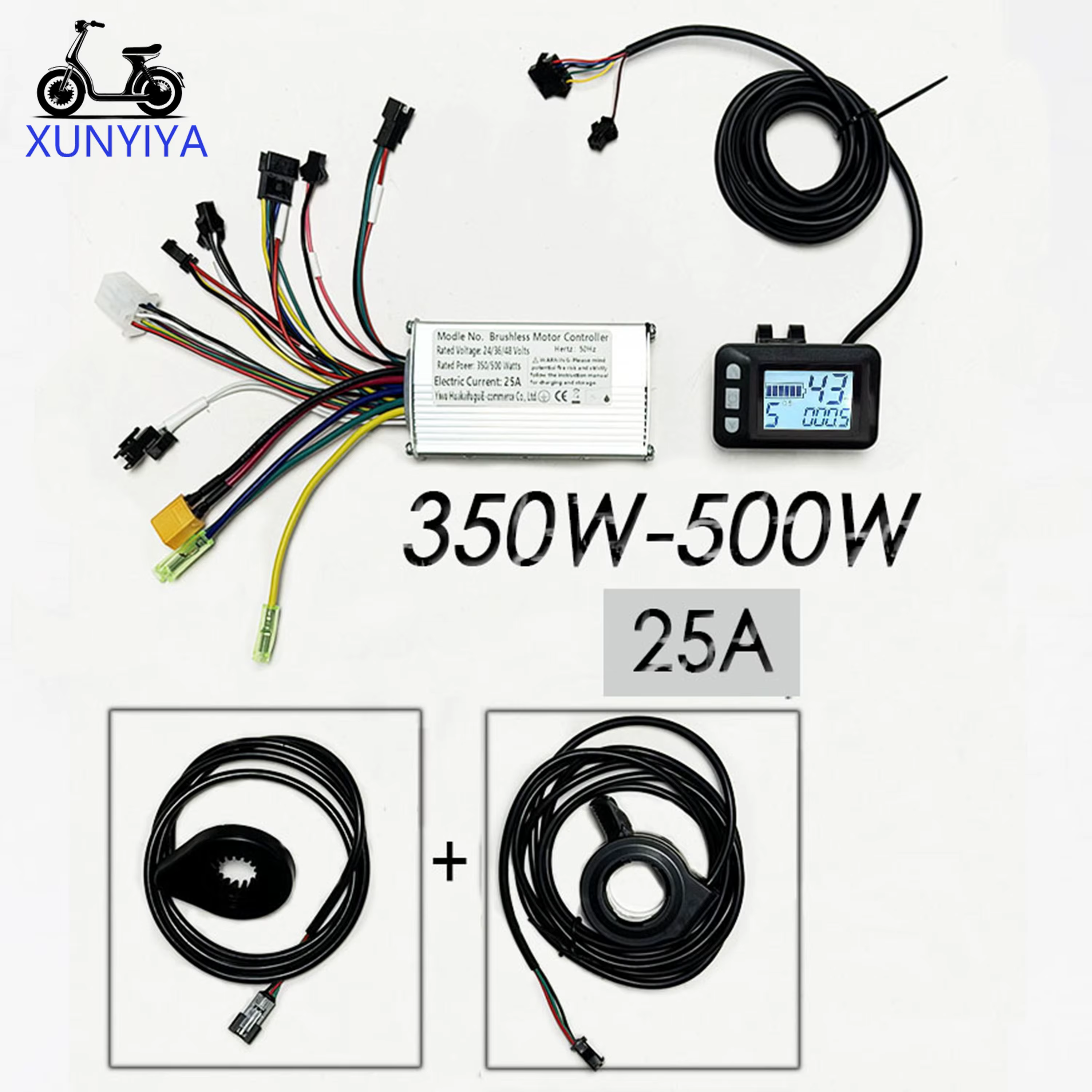 Contrôleur de moteur sans balais pour vélo électrique 25A 24V/36V/48V 350W-500W avec accélérateur P.