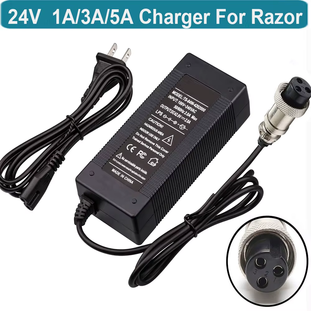 Chargeur de scooter électrique 24V, pour Razor E500, magasin 200, E225S, E325, E325S, E500S, MX350, 