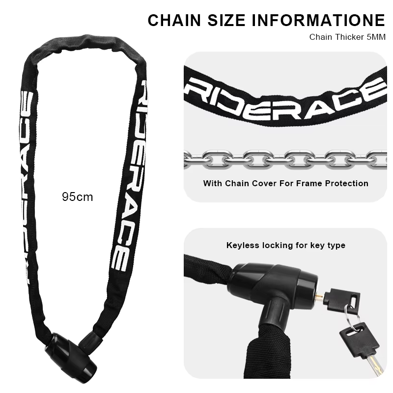 RIDERACE serrure à chaîne de vélo Portable antivol haute sécurité vtt serrure de VTT avec 2 clés pou
