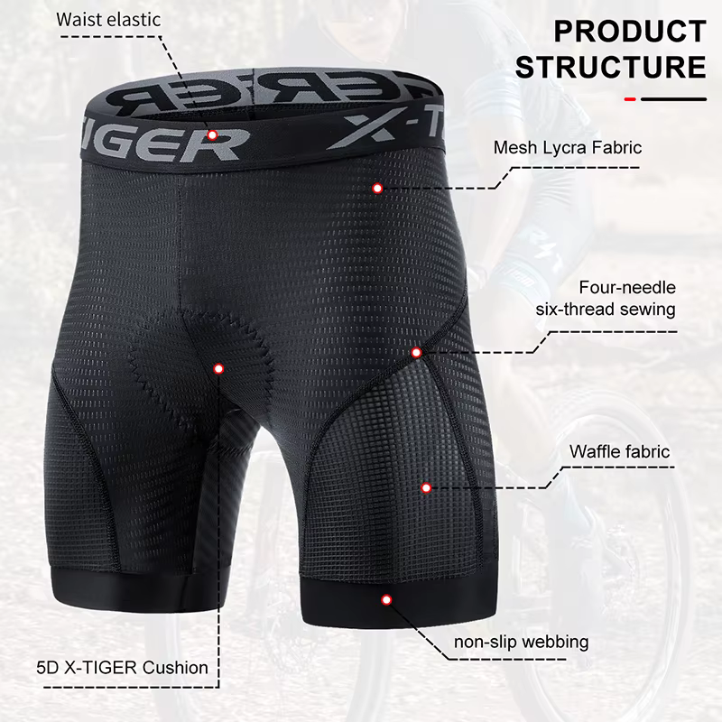 X-TIGER sous-vêtements de cyclisme 5D Gel Pad respirant antidérapant hommes vélo Shorts antichoc vél
