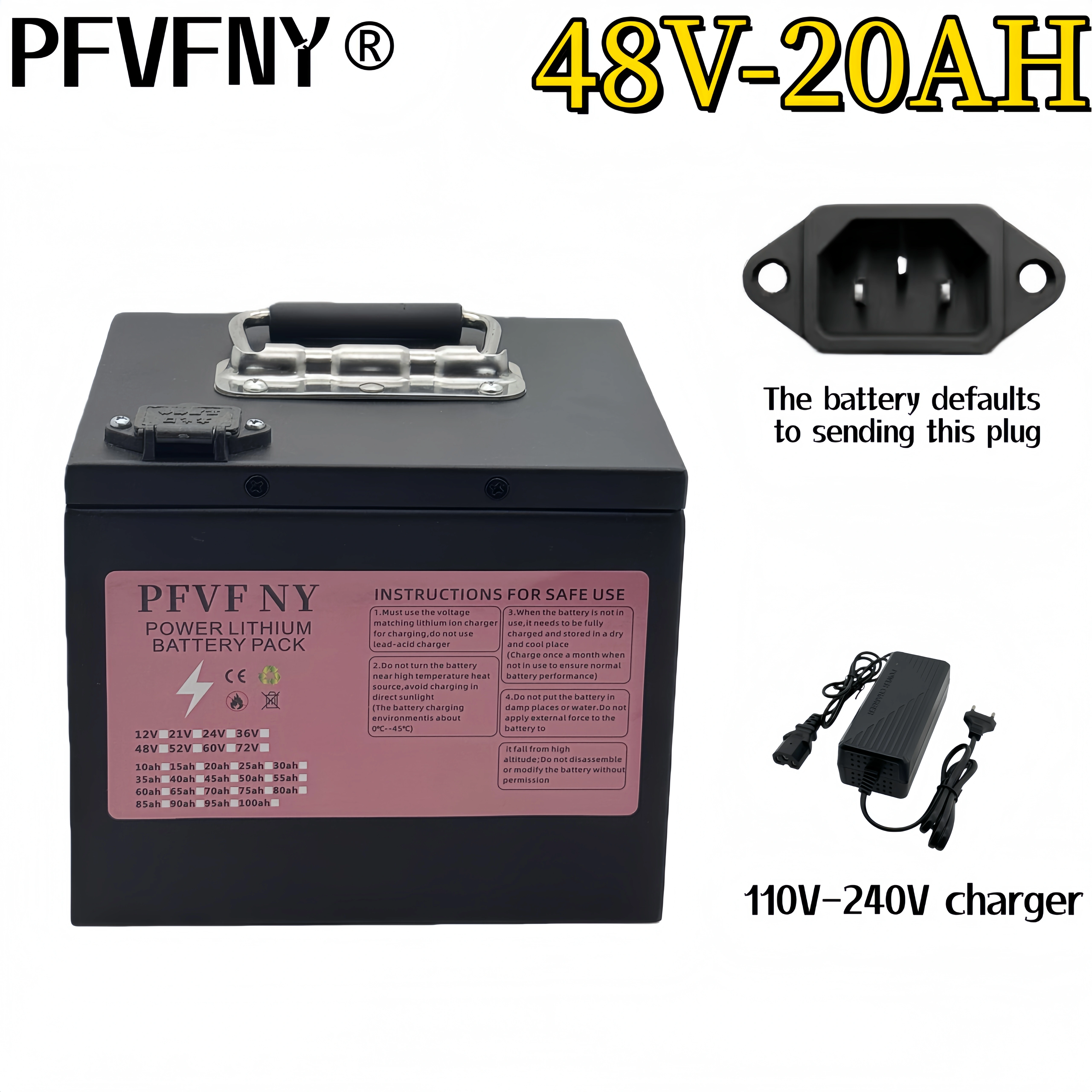 Batterie 48V 20-60AH 18650, 40AH BMS, multi-protection pour scooter électrique et moto
