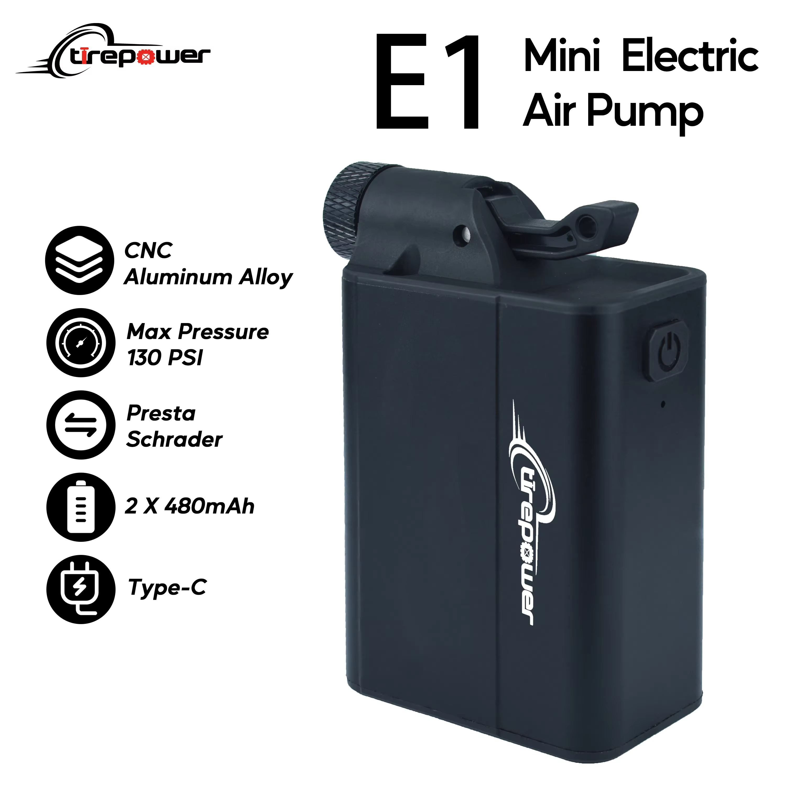 Mini pompe à vélo électrique 120 PSI, gonfleur de vélo, gonflage rapide avec pression préréglée pour