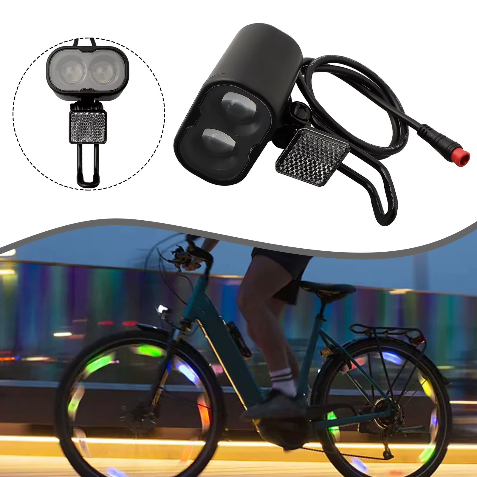 Phare de vélo avec batterie au Lithium 12-48V, 2 broches, éclairage de vélo, étanche, accessoires de