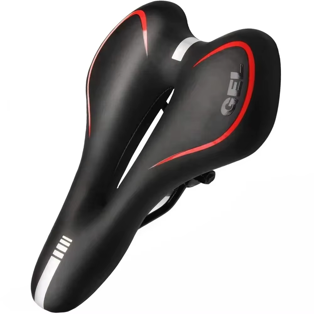 Selle de vélo en gel, selle de vélo confortable avec design creux et respirant, cuir PU imperméable,