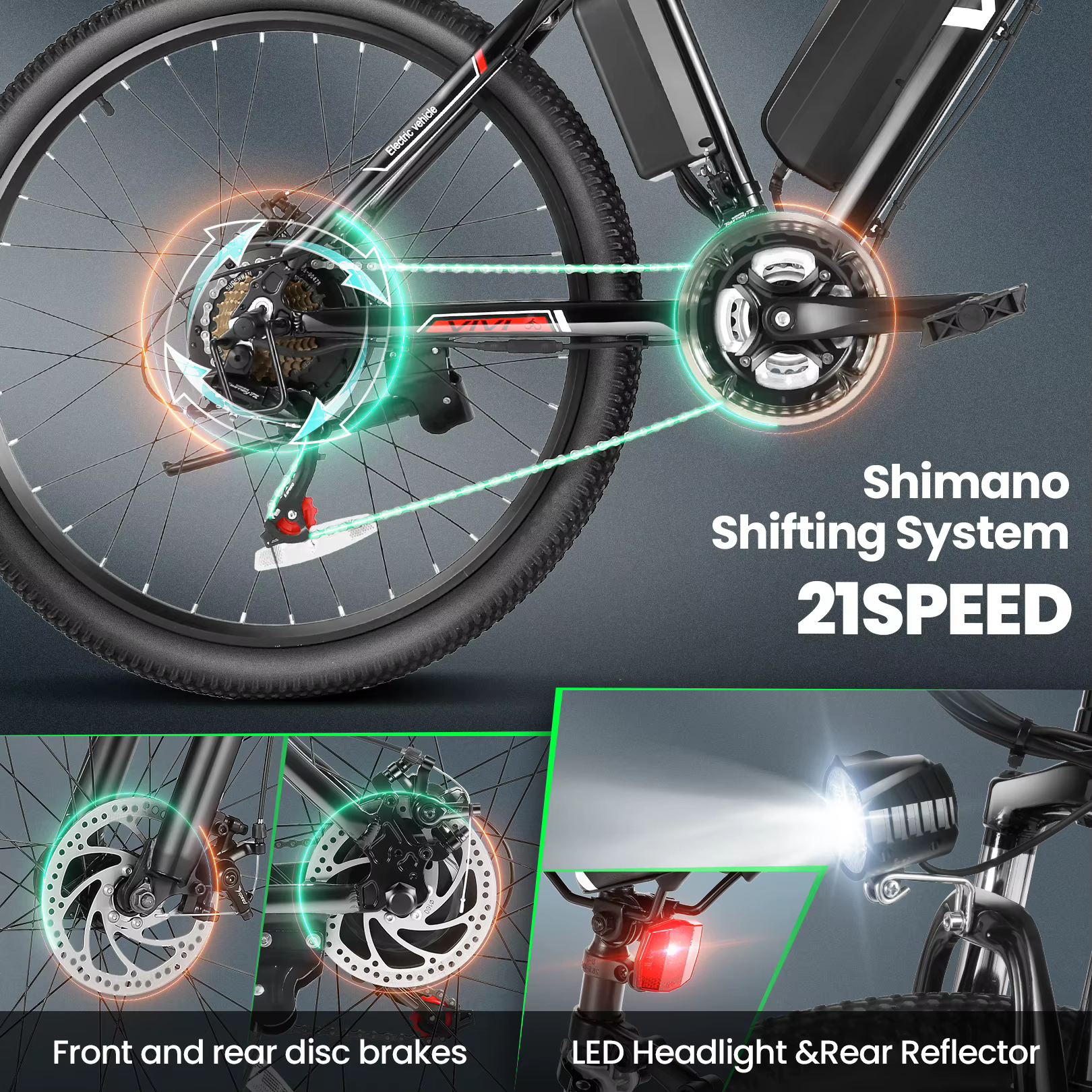 VTT Électrique de 26 Pouces avec 500W, Batterie Perfecto de 48V, 20MPH, Jusqu'à 50 Miles, Régulateur