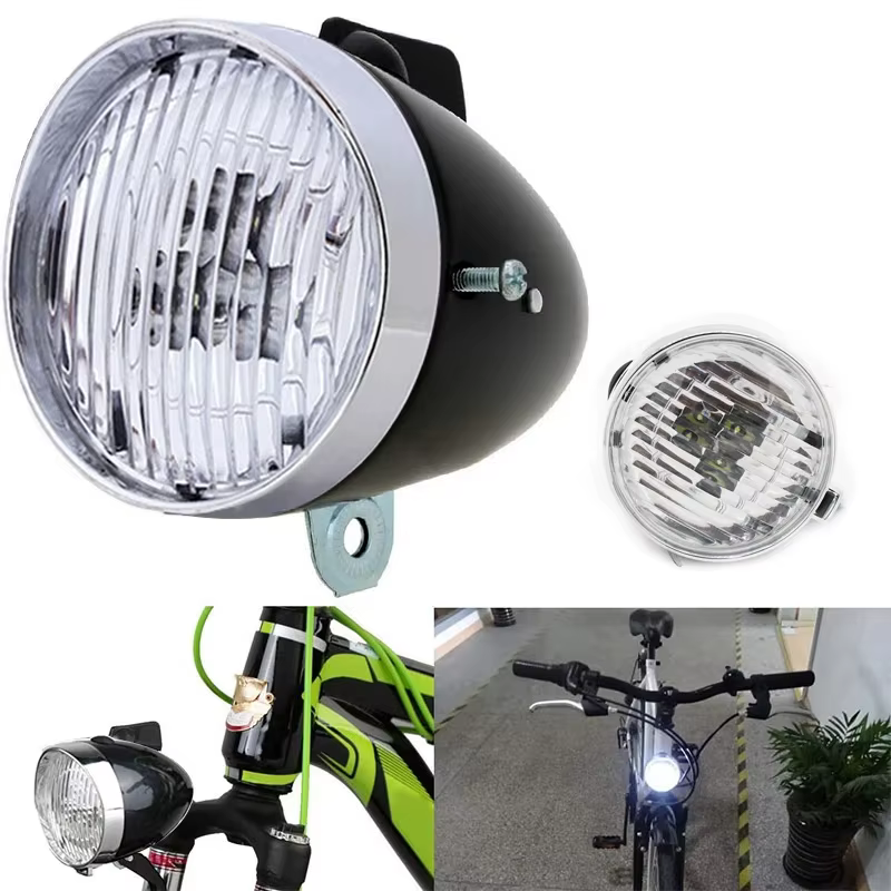 Phare de vélo rétro, coque en plastique ABS, lumière de vélo classique LED, lampe avant de conduite 