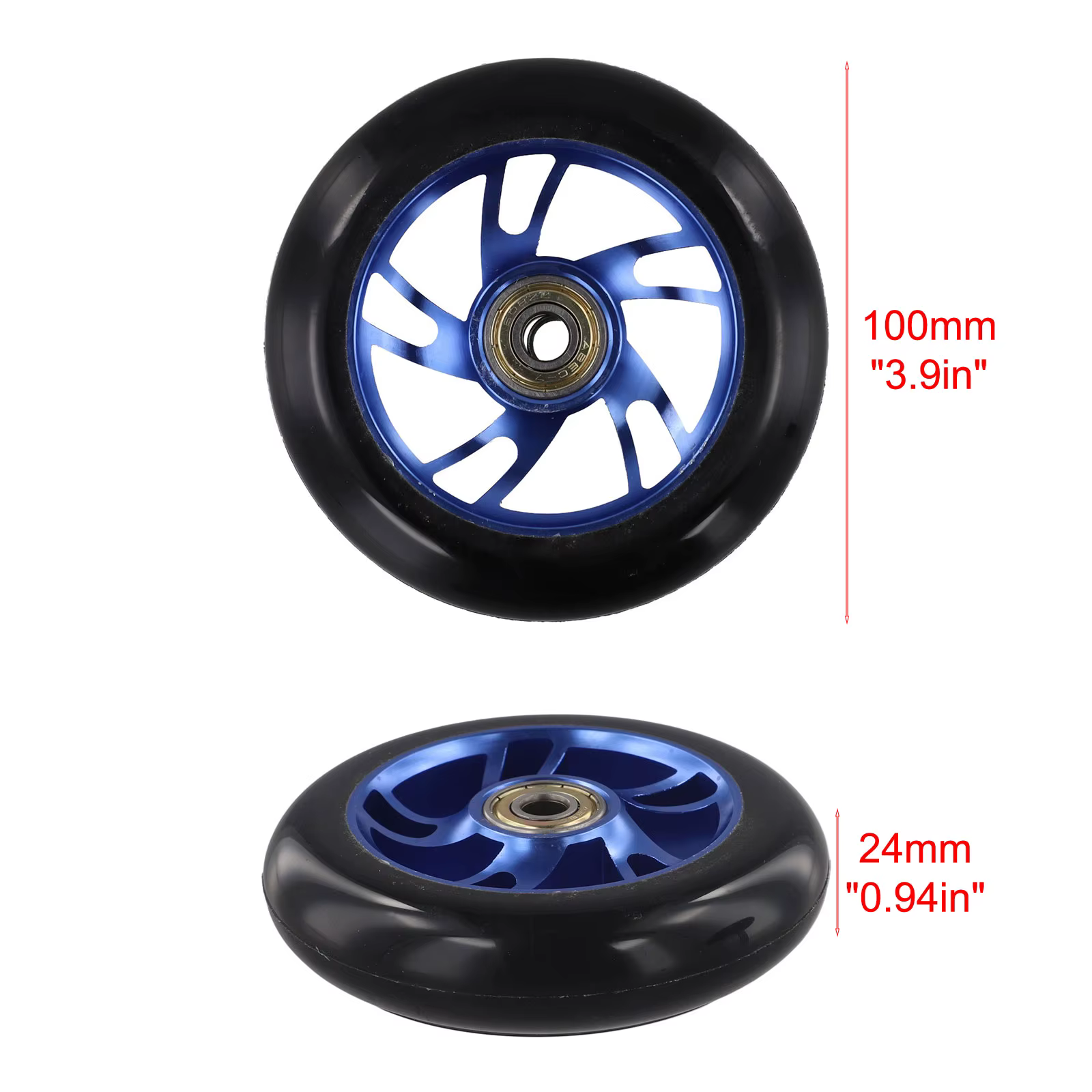 2 roues de trottinette professionnelle avec moyeu en alliage d'aluminium et pneu en polyuréthane, di