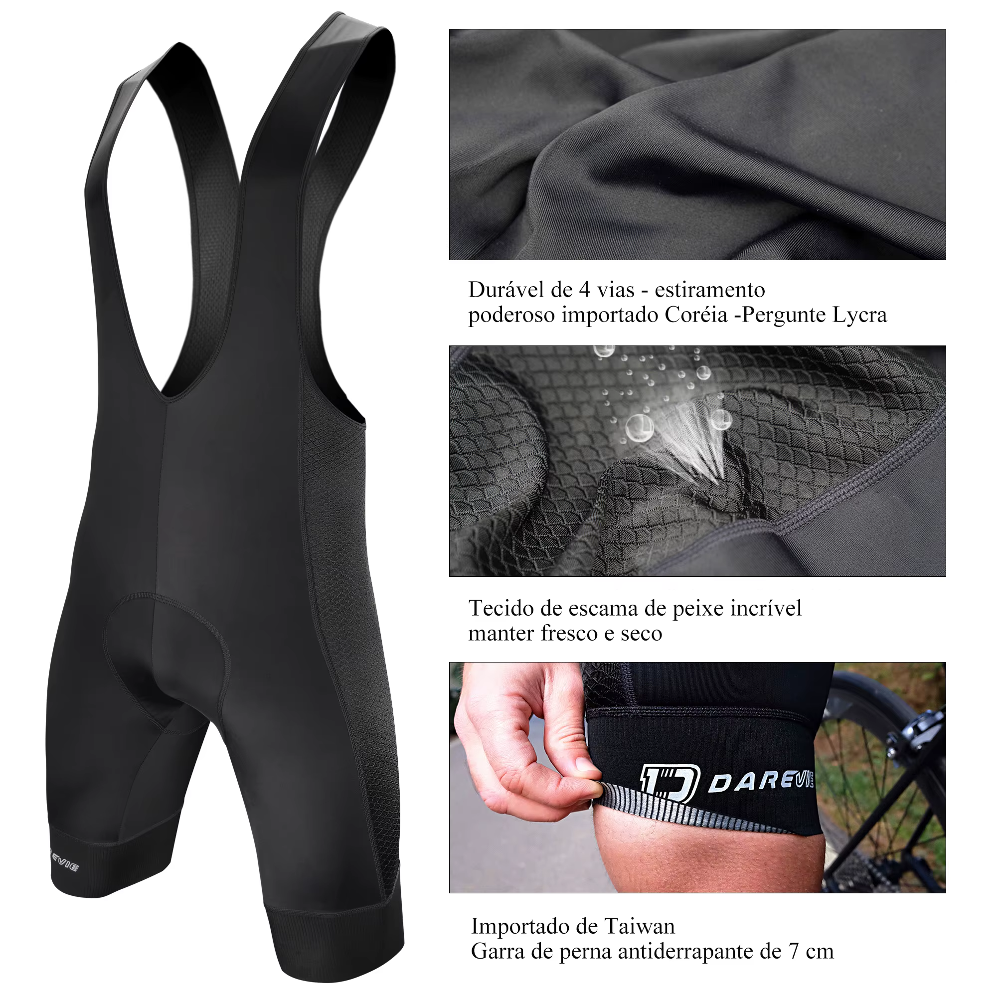 DAREVIE-Cuissard à Bretelles Respirant avec Coussretours en Gel 3D pour Homme, Short de Cyclisme de