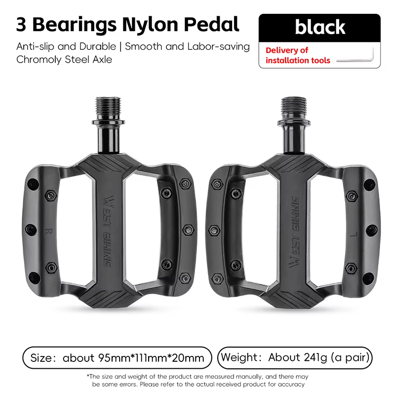 WEST BIKING – pédales de vélo en Nylon à 3 roulements, légères et durables, antidérapantes, pour vtt