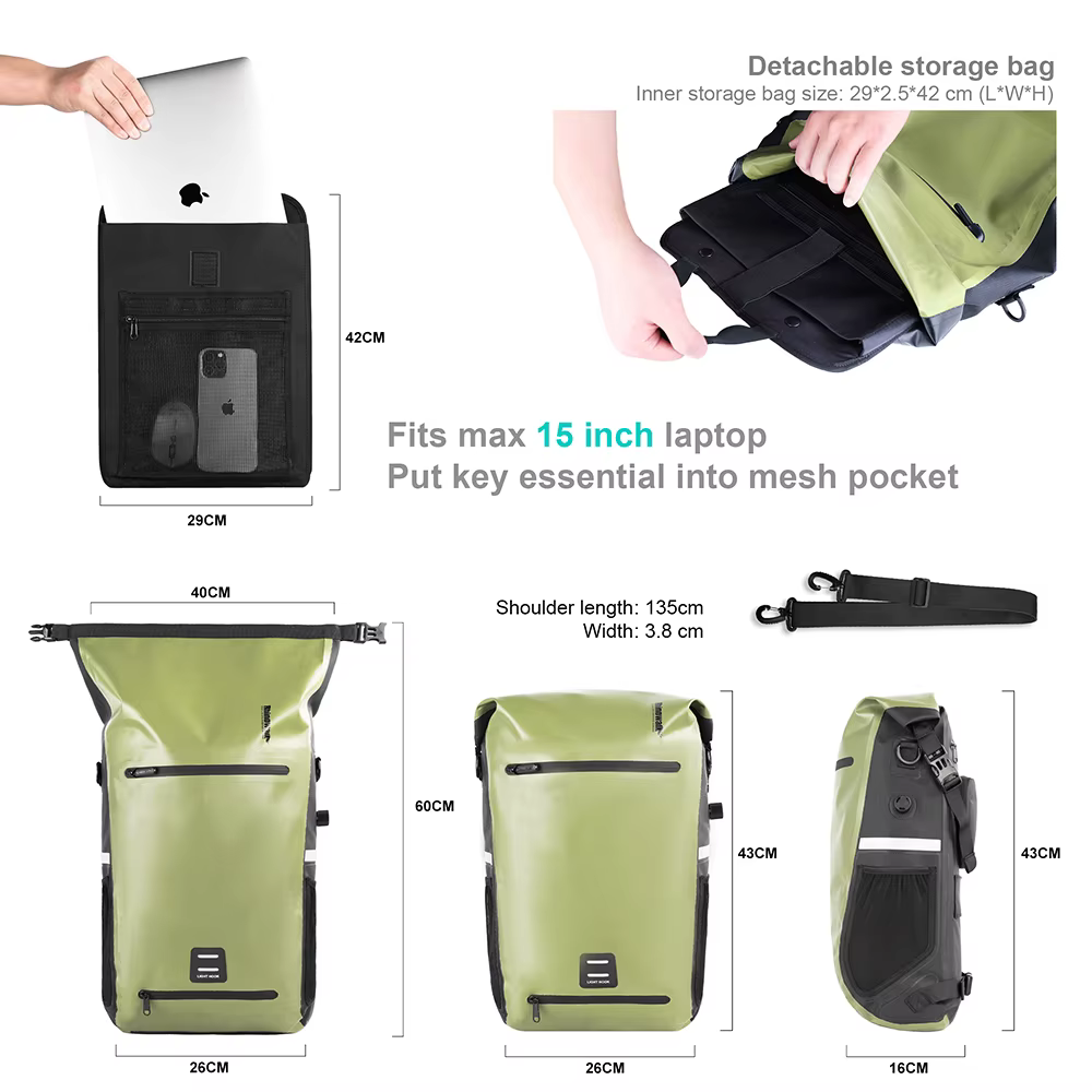 Rhinowalk – sacoche de vélo 22l, entièrement étanche, capacité arrière, support arrière multifonctio