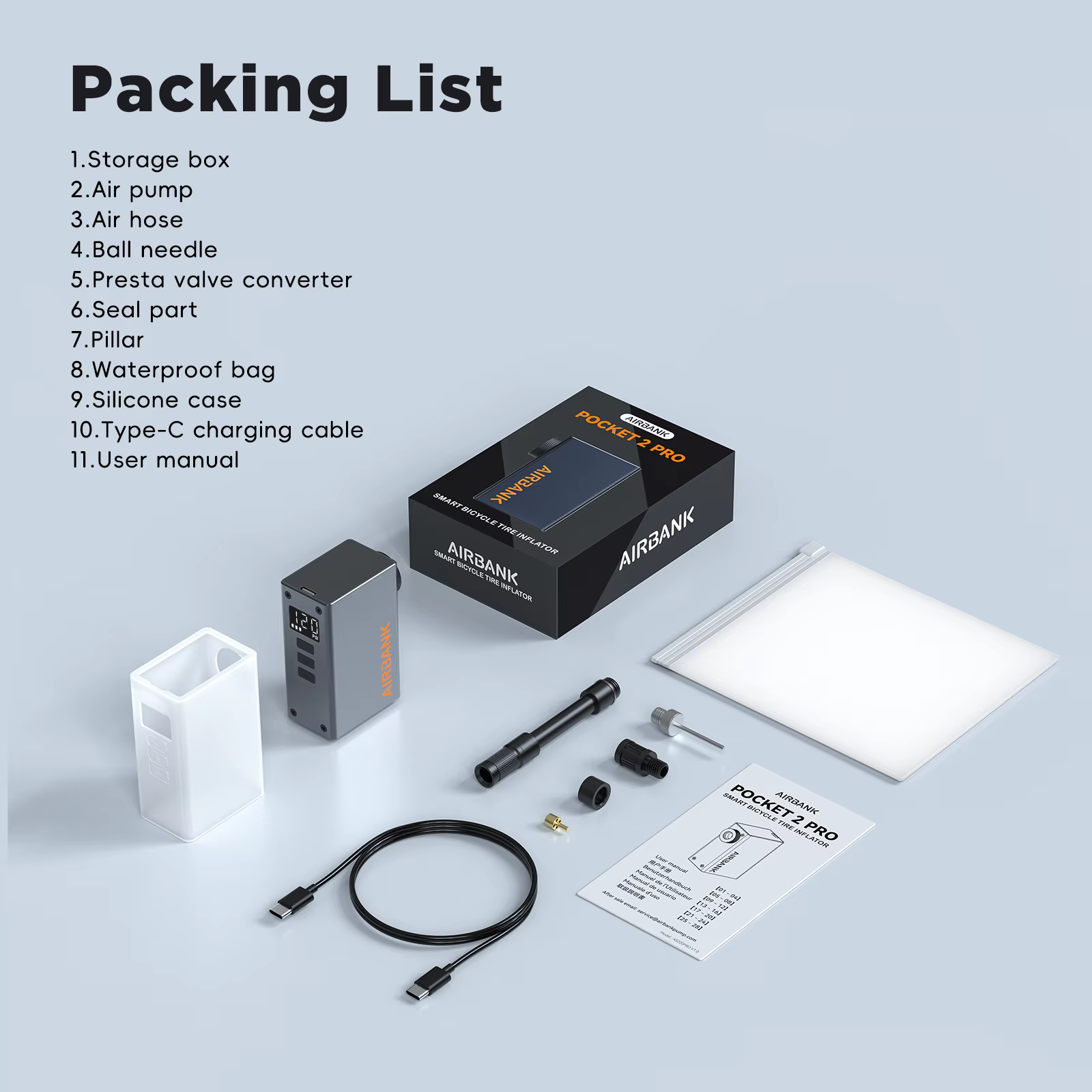 AIRBANK POCKET 2 PRO Mini pompe à vélo électrique 420mAh batterie 120PSI gonfleur de niveau de vélo 