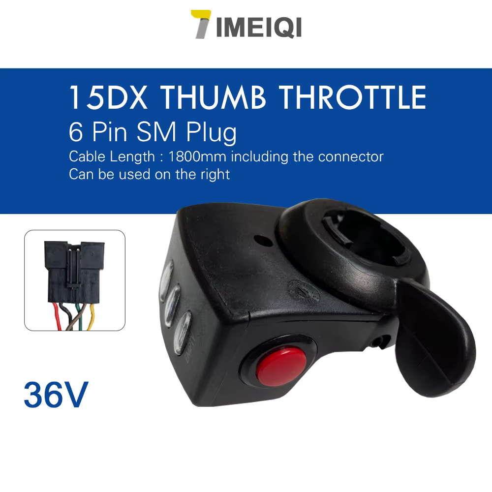 Accélérateur au pouce pour vélo électrique, 15DX, 36V, 48V, 6 broches, prise SM, interrupteur d'alim