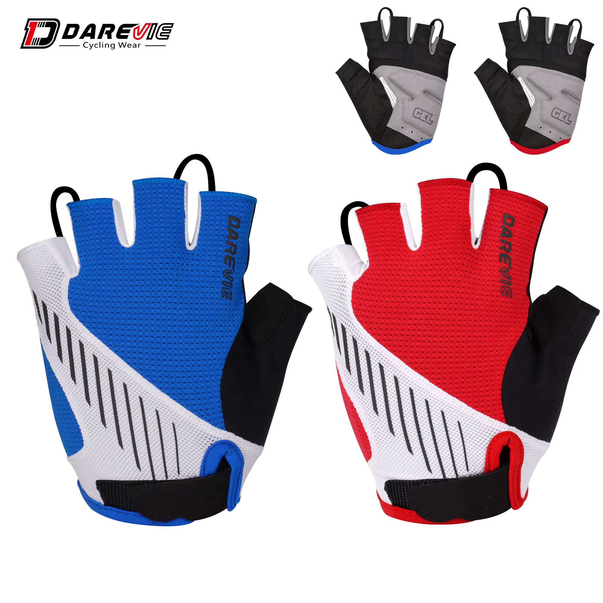 DAREVIE Gants de cyclisme rembourrés en gel pour hommes, tissu taïwanais, antichoc, sans doigts, con