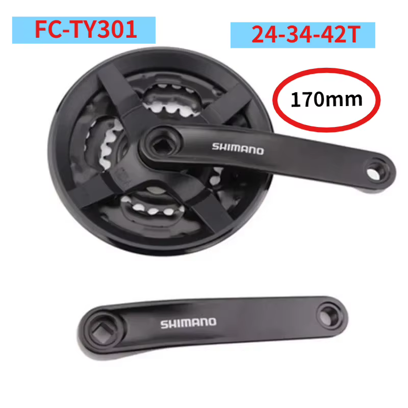 Groupe de pédalier SHIMANO TOURNEY TY - VTT comprenant FC-TY301 42T/48T-170mm/175mm 3x8/7/6 vitesses