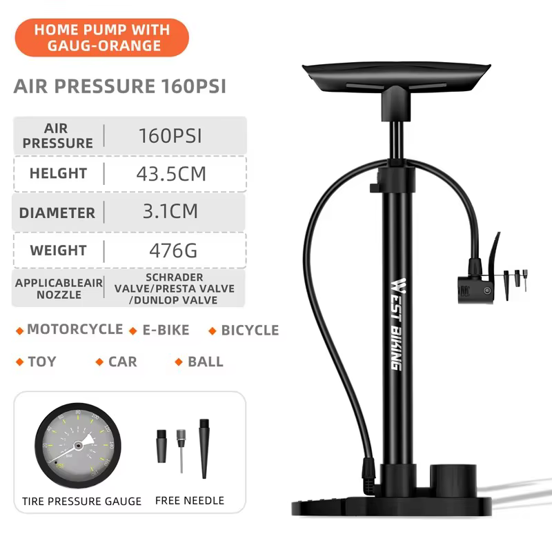 Pompe à vélo WEST BIKING, pompe à air portable à double tube haute pression, gonflage rapide, pompe 