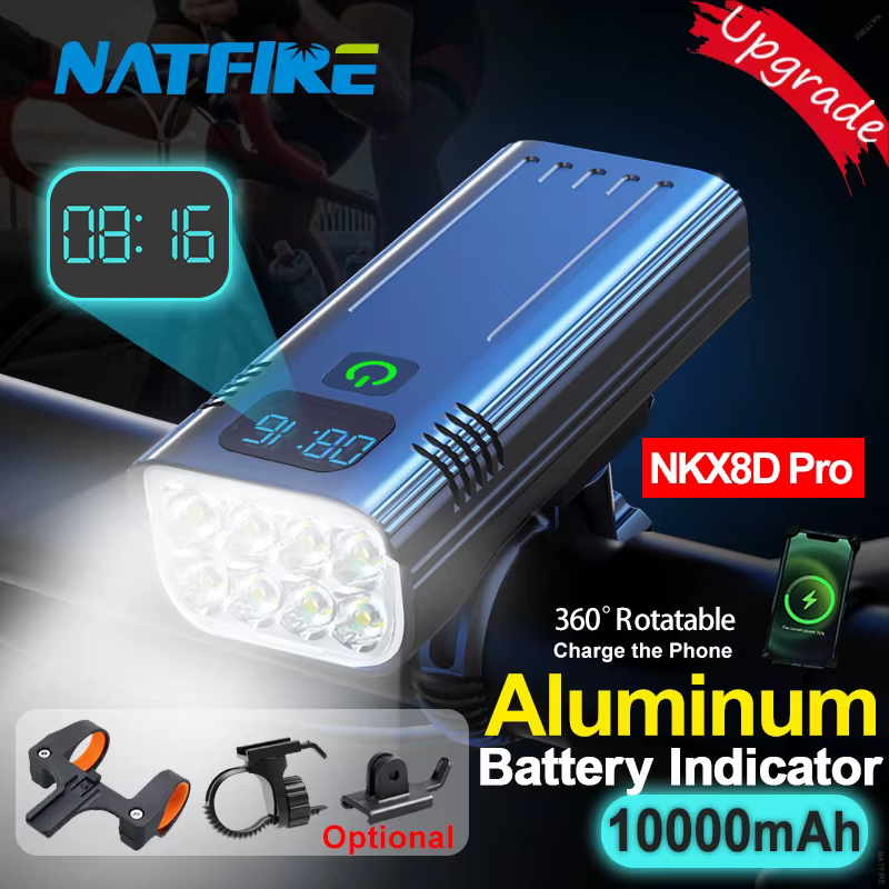 NATFIRE 10000mAh lumière de vélo indicateur de batterie numérique USB ensemble d'éclairage de vélo R