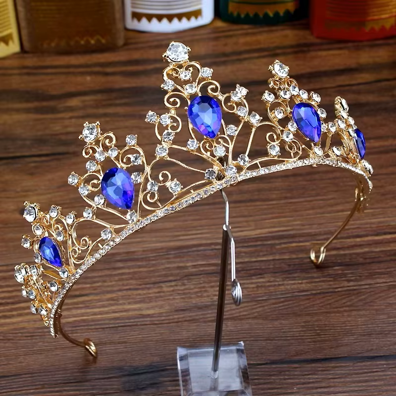 Diadème de mariée, accessoires de cheveux baroques, diadèmes et couronnes de luxe en cristal bleu ro