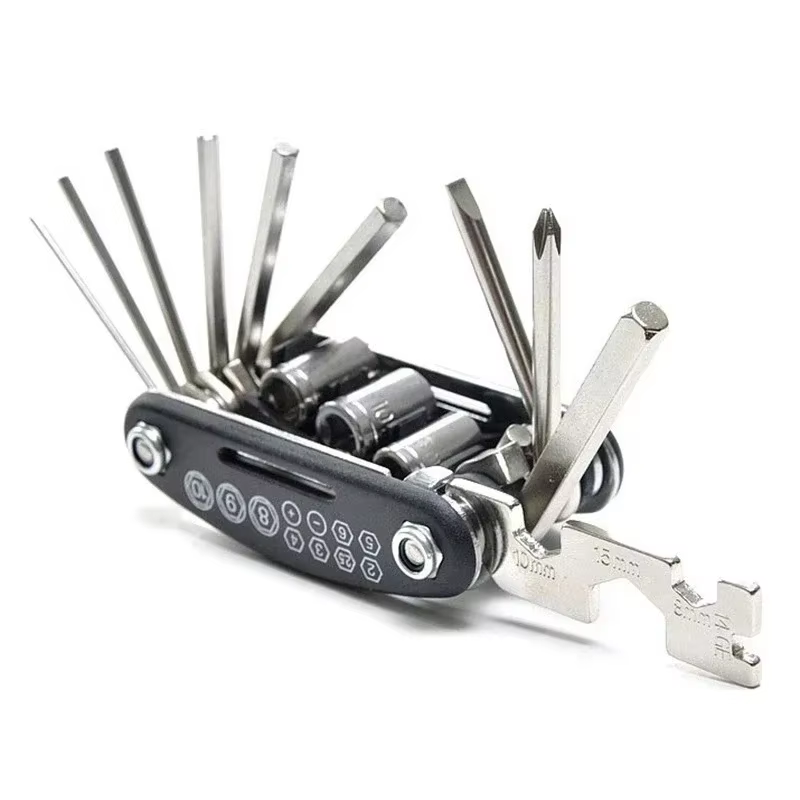 Kits d'outils de réparation de vélo 16 en 1, multi-outils de vélo avec leviers de pneus de vélo, clé