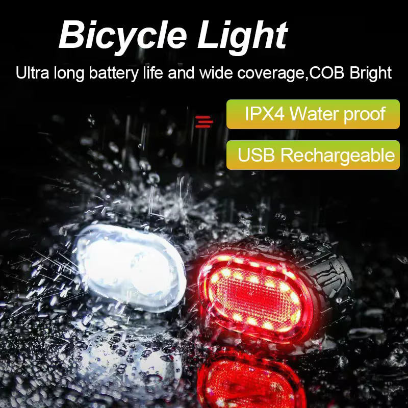 Feux avant et arrière de vélo, lampe de poche USB Rechargeable pour éclairage de vélo, accessoires d