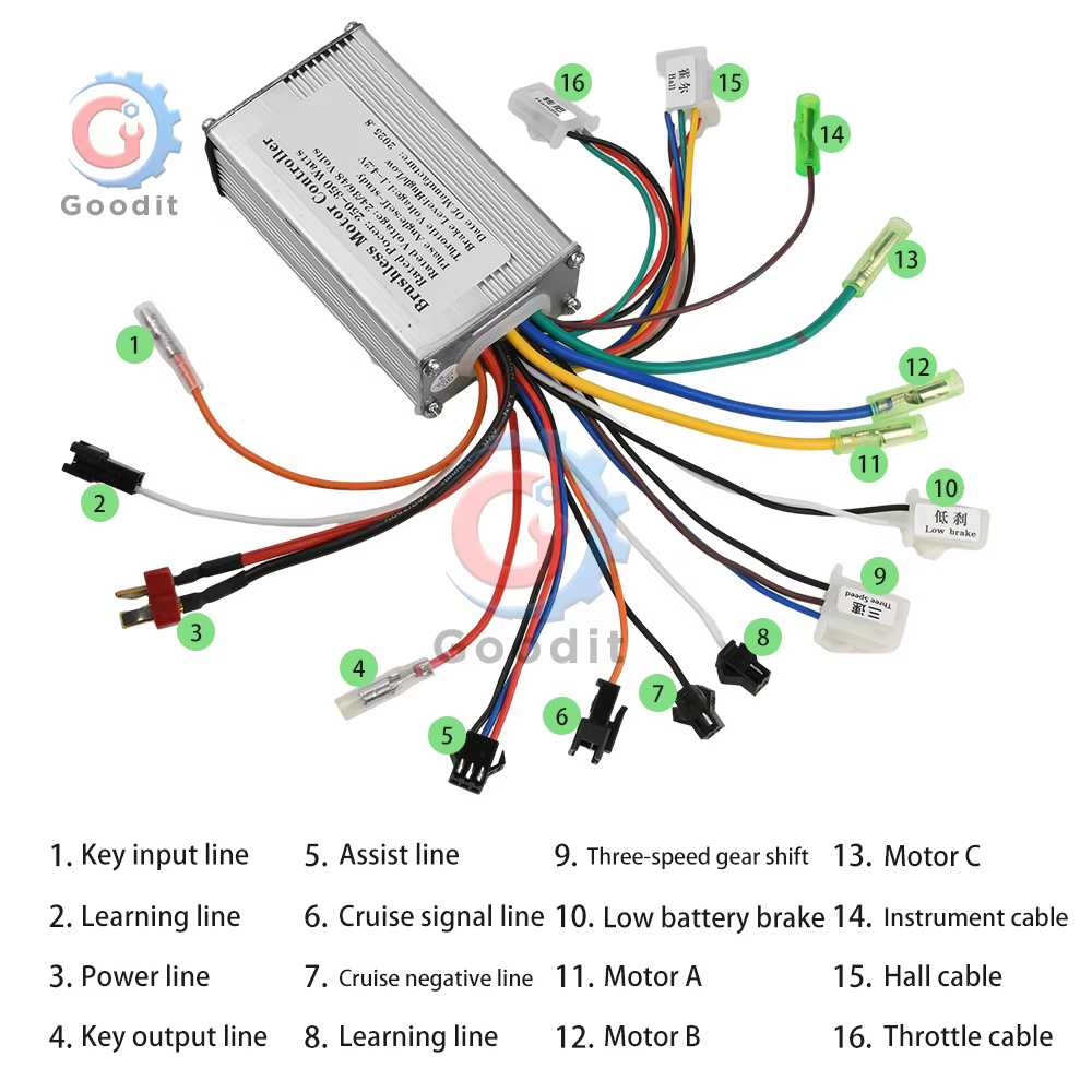 Contrôleur de vélo électrique 350 W 24-48 V, écran LCD de moteur à onde sinusoïdale avec régulateur