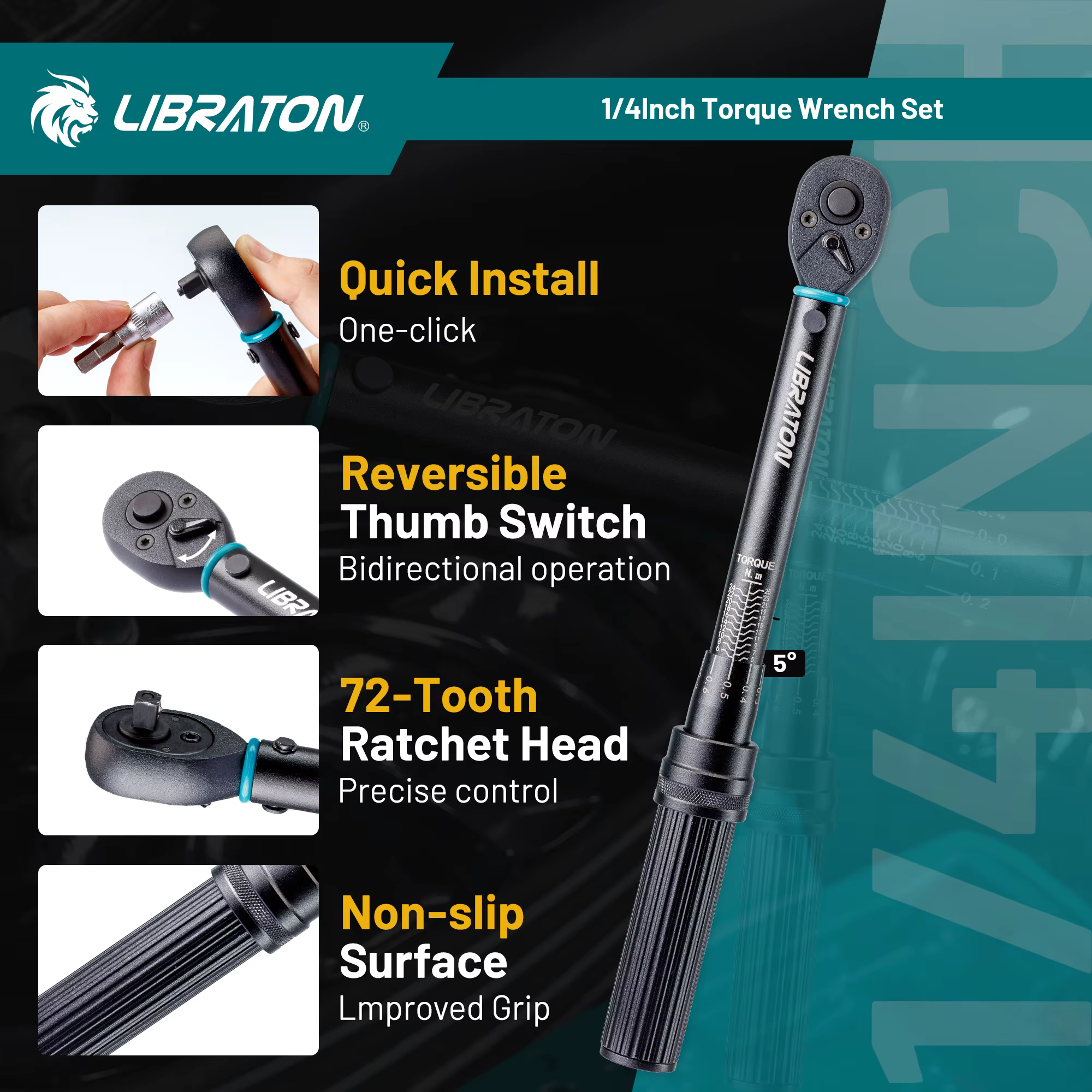 LIBRATON clé dynamométrique de vélo 1/4 '', clé dynamométrique de haute précision 5-25Nm / 1-6Nm, pr