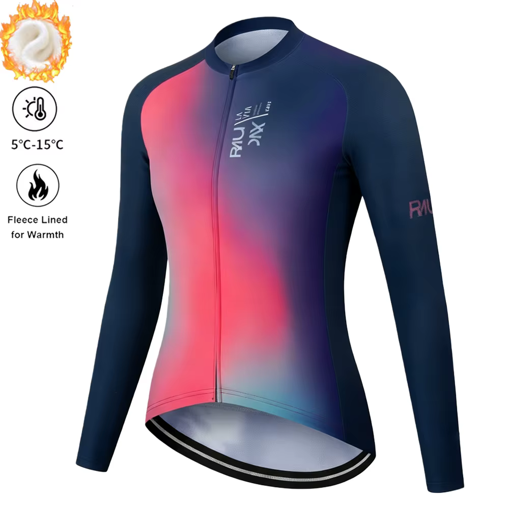 Veste de cyclisme doublée polaire pour femme, coupe cintrée, manches longues, maillots de vélo chaud