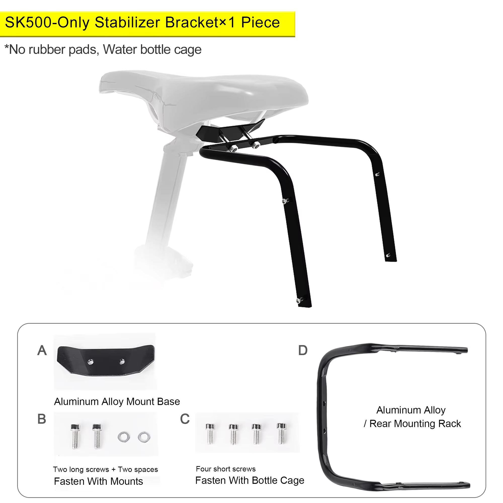 Support d'extension de selle de vélo, stabilisateur de sac de selle en alliage d'aluminium Stable, s