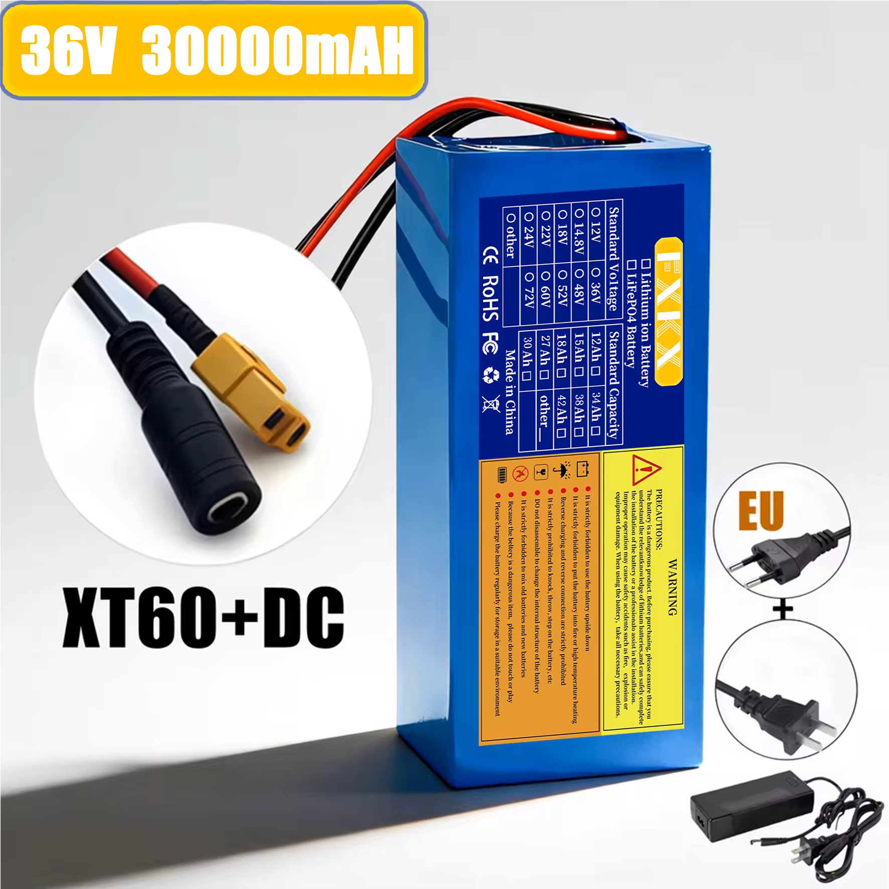 Batterie au lithium 36V 20Ah 18650 10S6P flambant neuve avec BMS 500-1000W pour pack de batterie Li-