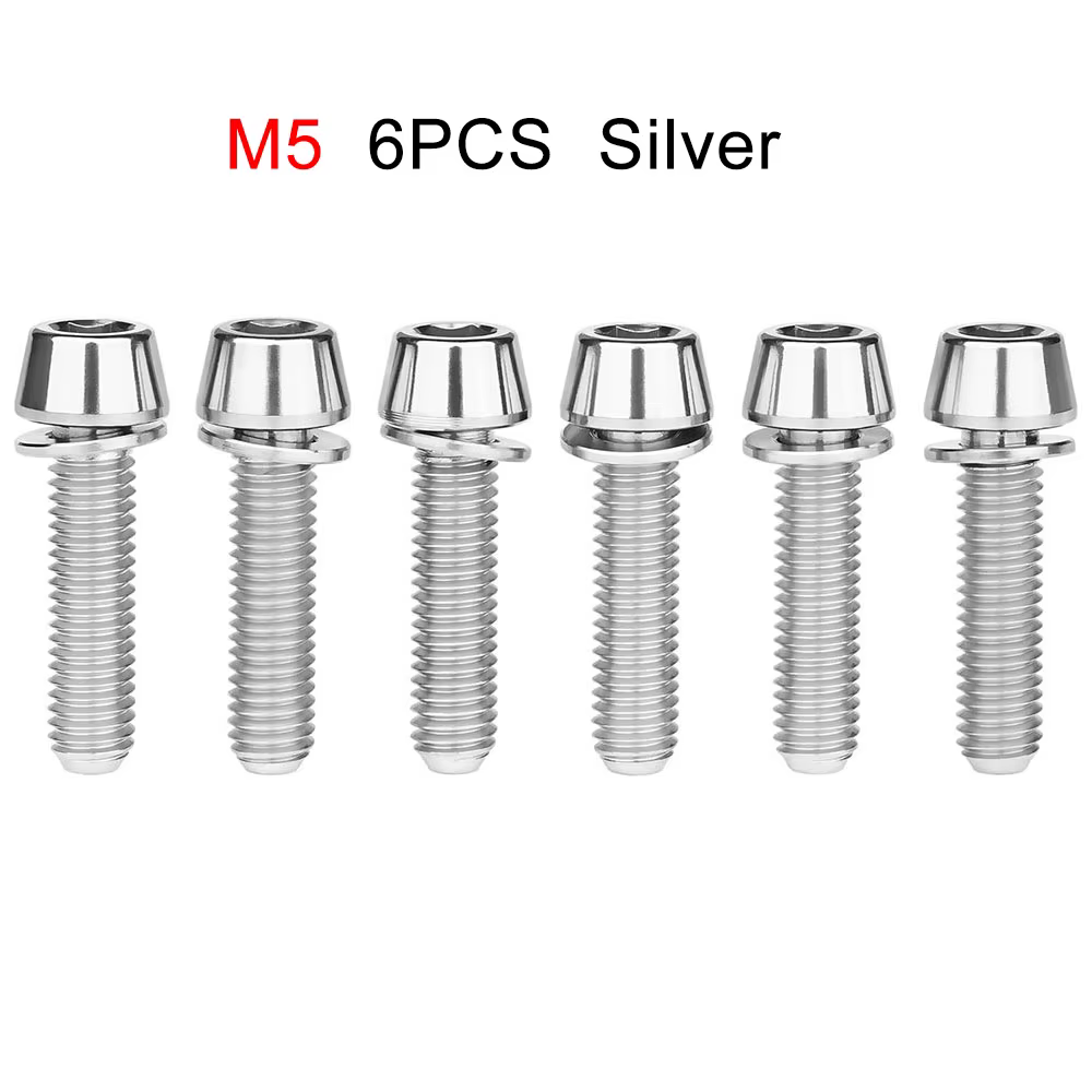 Vis de fixation de potence de guidon de vélo, 6 pièces, M5/M6 x 20mm, avec rondelle, pour vélo de ro