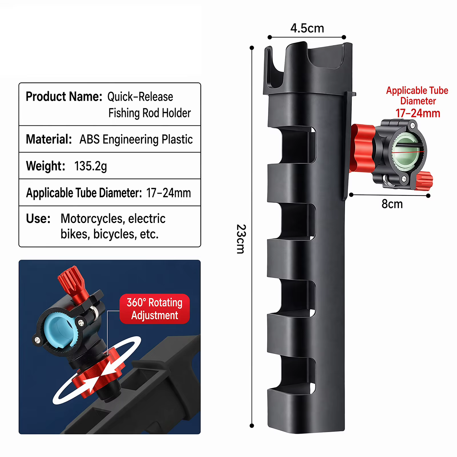 Support de canne à pêche pour porte-bagages de vélo, fixation sur poteau, 360° °   Supports de canne