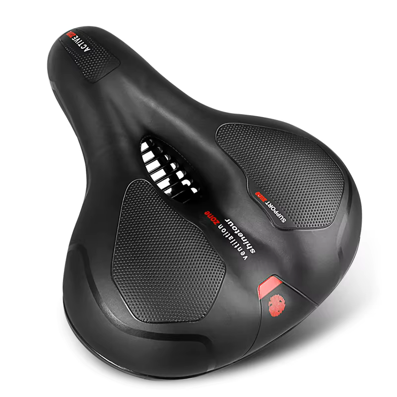 Selle de vélo creuse réfléchissante absorbant les chocs, respirante, imperméable, large siège de vél