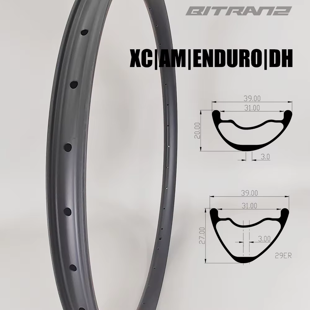 29er XC Boost AM ENDURO 39mm 31mm de large asymétrique vtt vélo Tubeless jantes en carbone 20mm 27mm