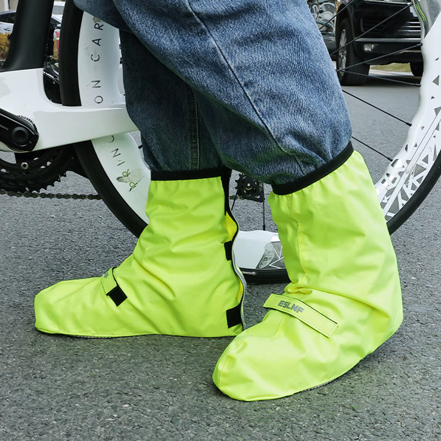 1 paire de couvre-chaussures de cyclisme épaissis, imperméables, coupe-vent, antidérapants, pour vél