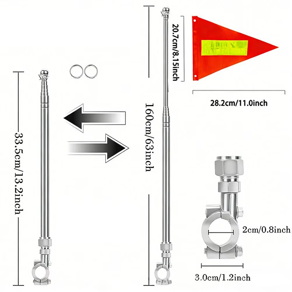 Drapeau de vélo rétractable, résistant aux déchirures, imperméable, réfléchissant, avec mât pour la 