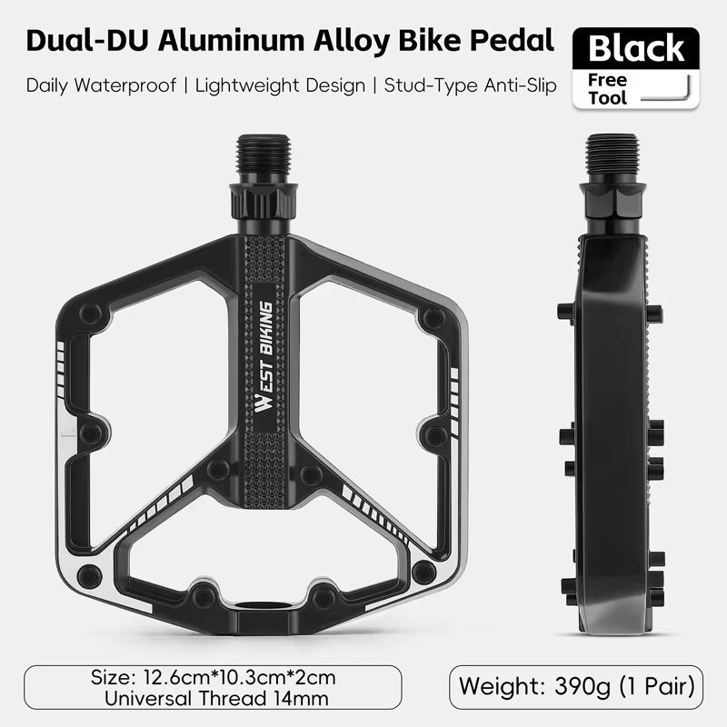 Pédales de vélo WEST BIKING MTB antidérapantes à plateforme large, en alliage d'aluminium durable, a