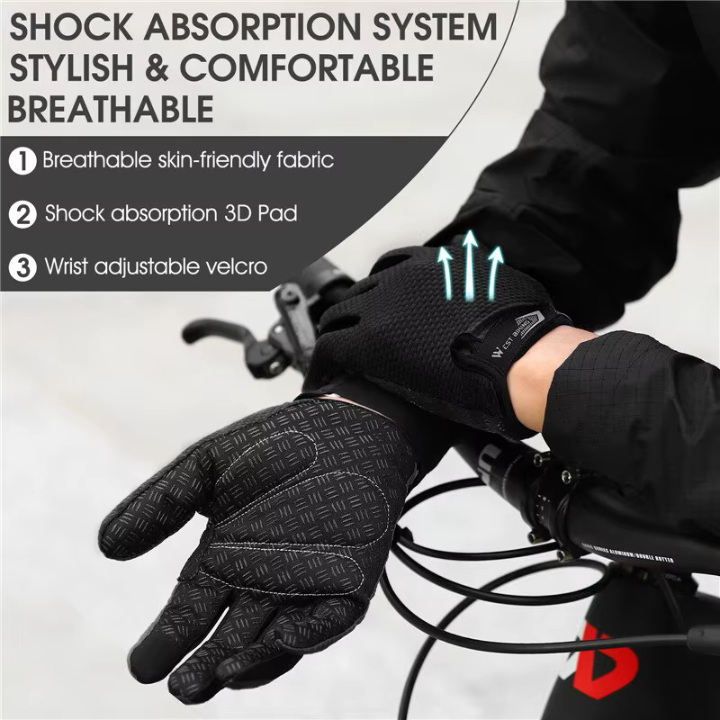 WEST BIKING – gants de cyclisme d'été, doigt complet, pour vtt, écran tactile, antidérapants, paume