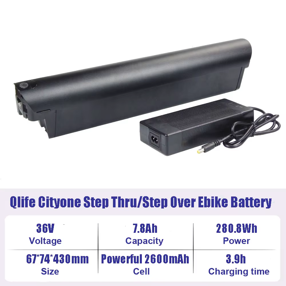 Batterie Lithium 36V, 7,8 Ah, 48V, 10,4 Ah pour Vélo Électrique Qlife Cityone 2.0, 27.5
