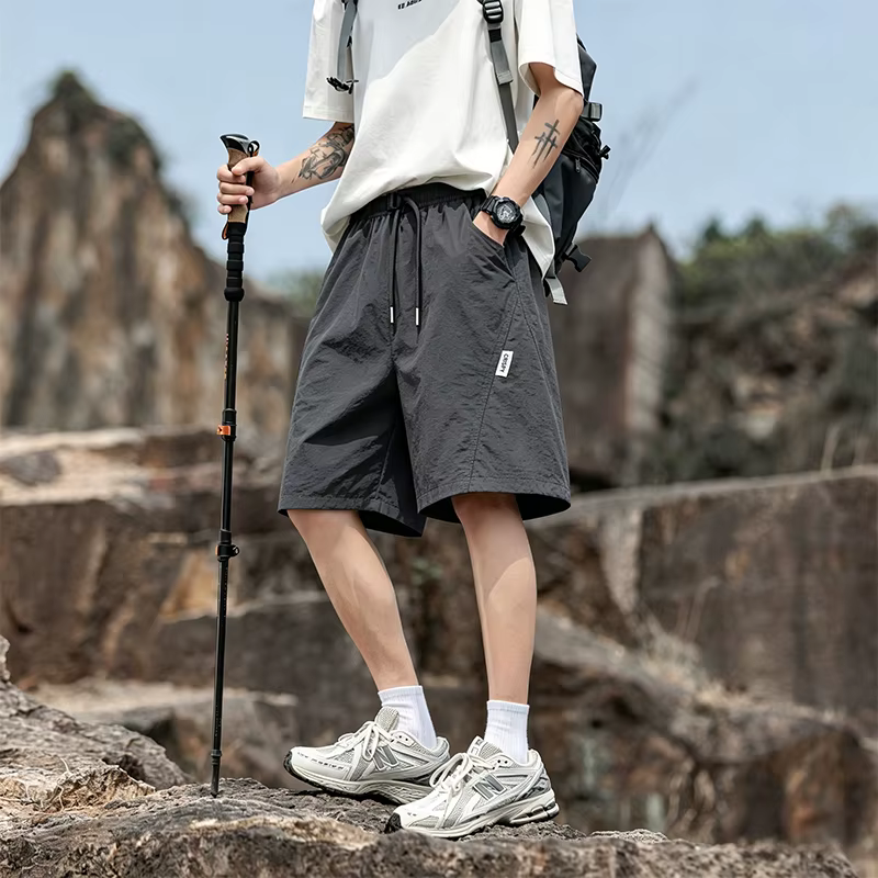 Shorts de trekking fins pour hommes, d'été, à séchage rapide, en soie glacée, avec cordon de serrage