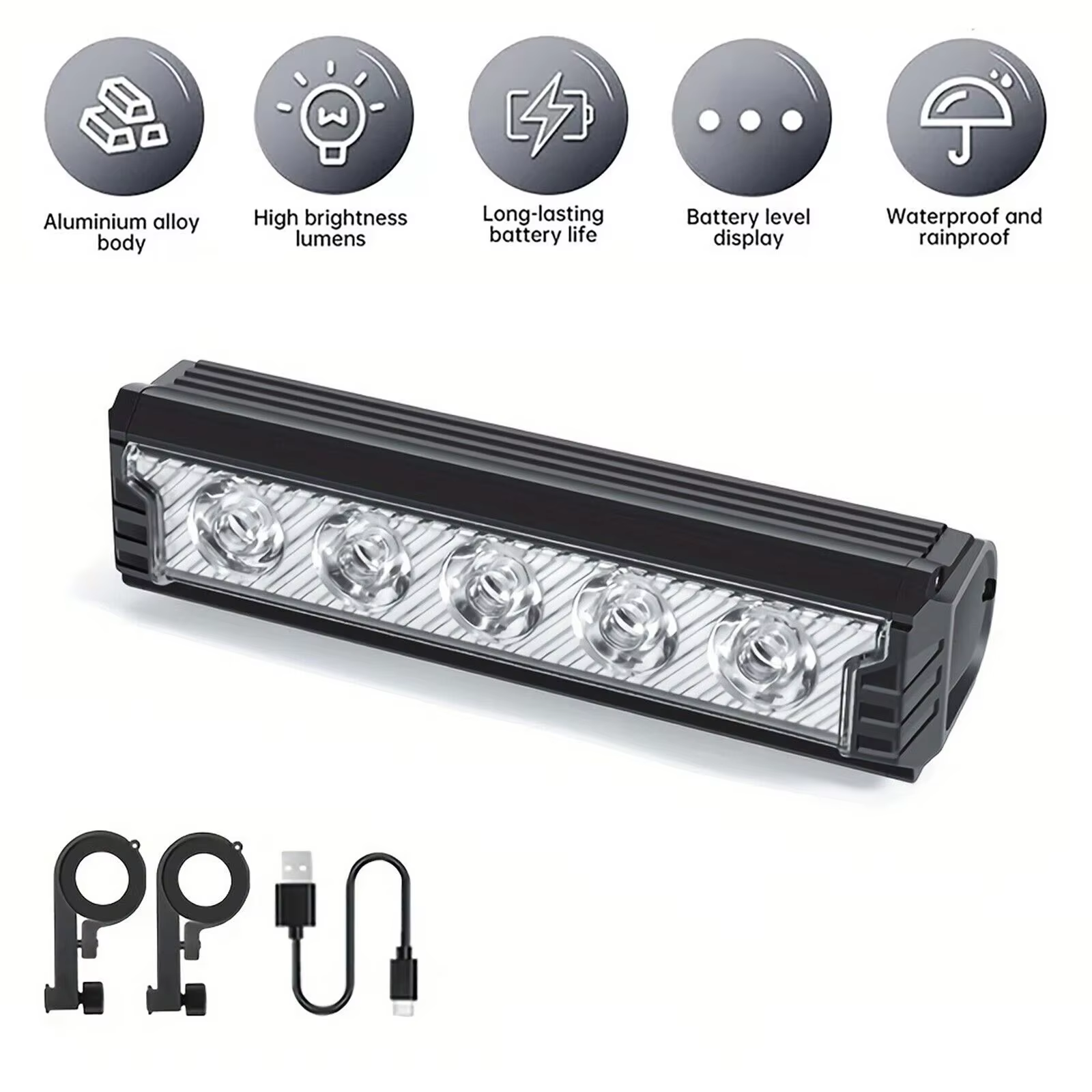 Kit de conversion de vélo électrique avec phare haute puissance rechargeable, barre d'éclairage LED