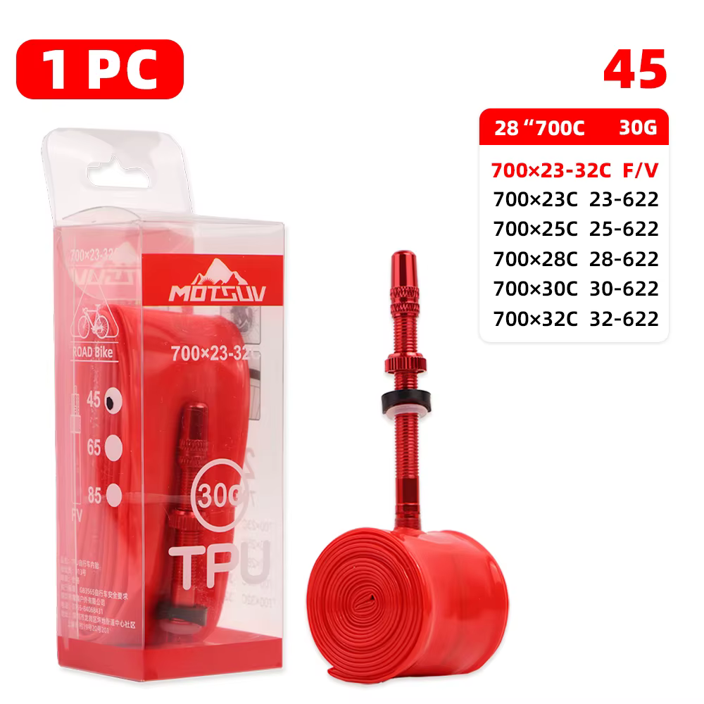 MOTSUV Chambre à air de vélo de route en TPU 700×23-32C, alliage d'aluminium, valve Presta 45/65/85m