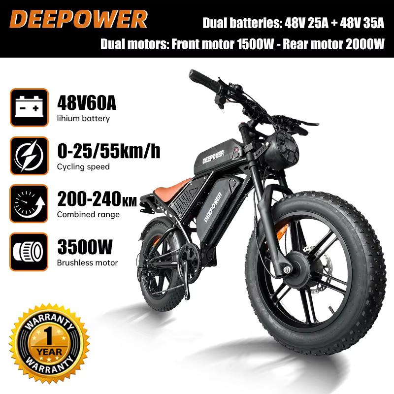 Vélo électrique tout-terrain 3000W à double moteur 48V60, pneus larges, pour adultes, adapté à la ne
